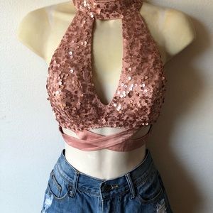 Locked In Love RoseGold Sequin Crop Fashion Nova